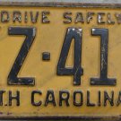 1958 North Carolina license plate KZ 413