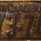 1938 North Carolina license plate 573 749