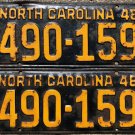 1948 North Carolina license plate 490 159  matching pair
