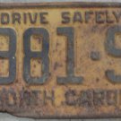 1962 North Carolina passenger truck license plate 8881 SW