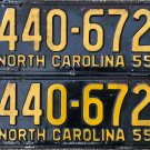 1955 North Carolina license plate 440 672 matching pair