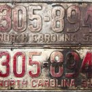 1951 North Carolina license plate 305 894 matching pair