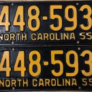 1955 North Carolina license plate 448 593 matching pair