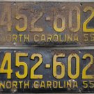 1955 North Carolina license plate 452 602 matching pair