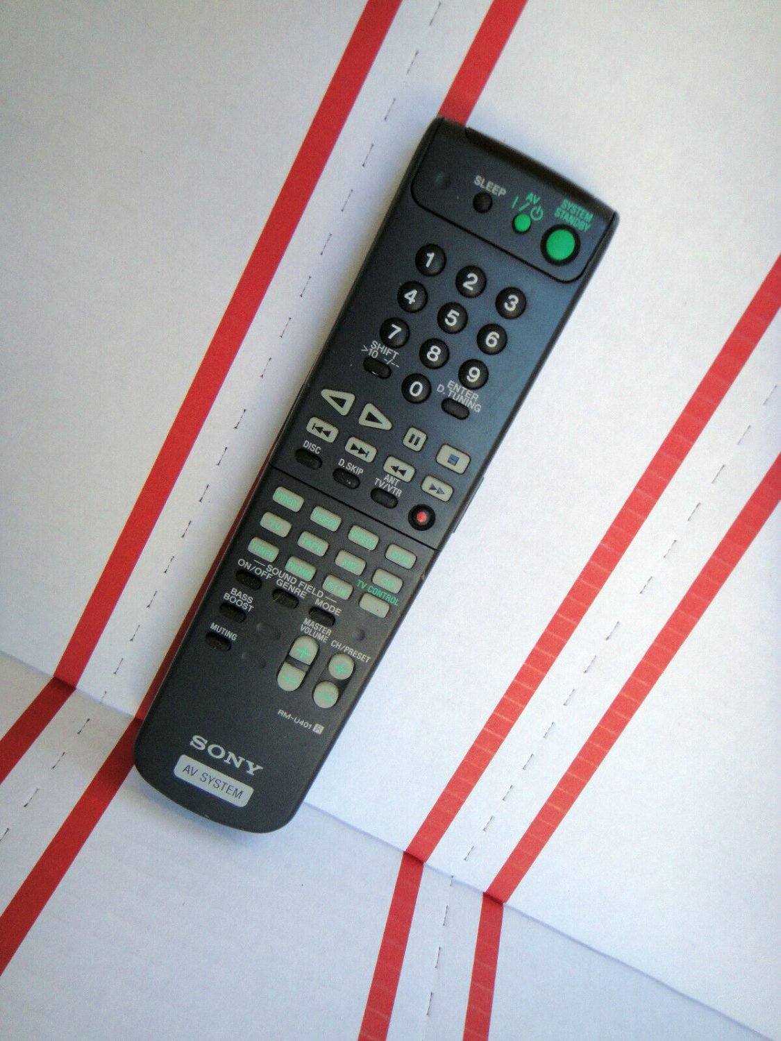 SONY RM-U401 AV System Remote for STR-DE525 AM-FM Stereo Receiver - No Back