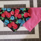 Roses / Dark Pink Dots Reversible Slip on Collar Bandana - Medium