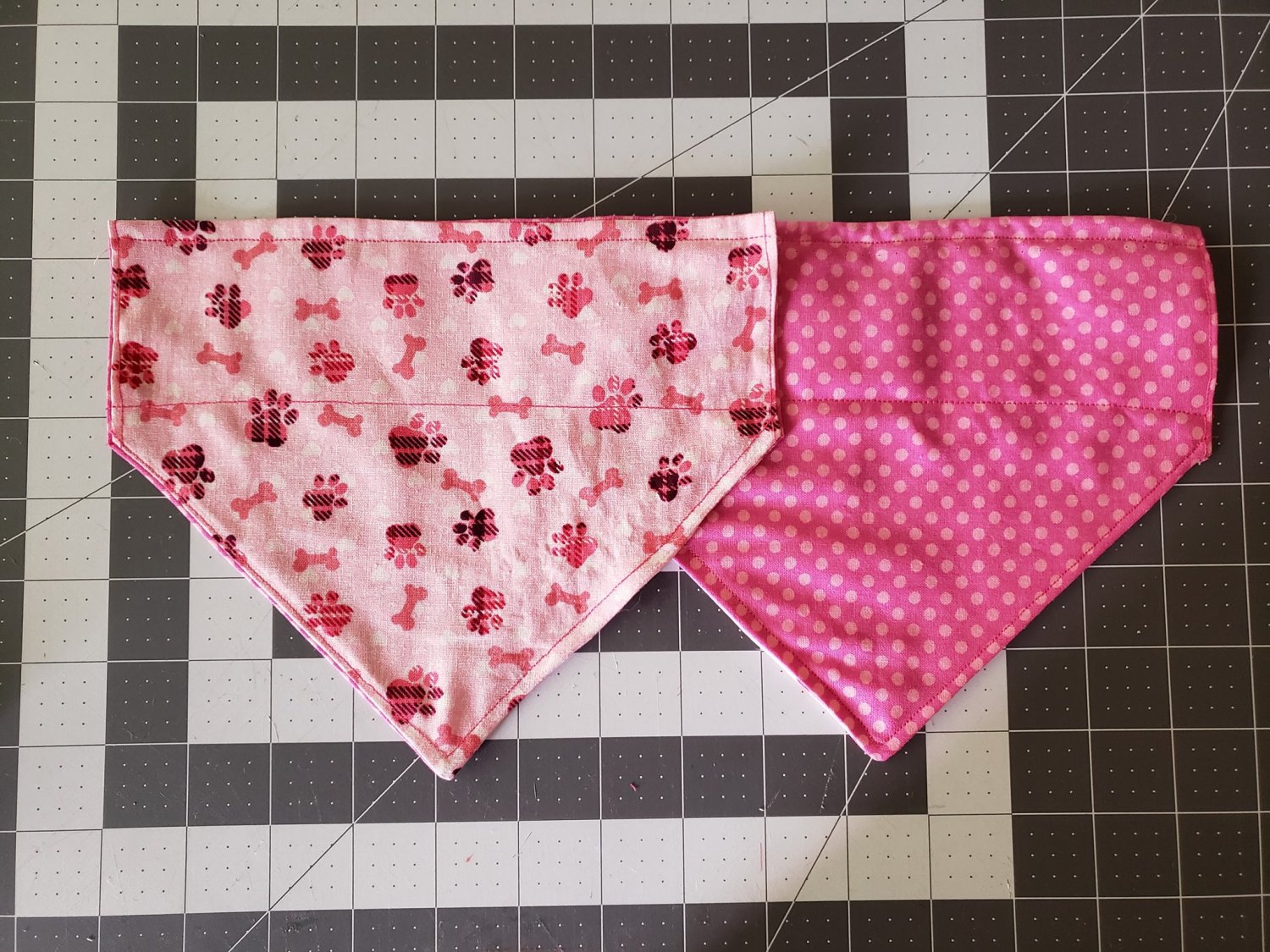Pink Paws / Dark Pink Splatter Reversible Slip on Collar Bandana - Medium