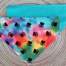 Rainbow Paw / Turquoise Reversible Slip on Collar Bandana - Large