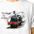T-Shirt: STEAM TRAIN / (tshirt tee top) locomotive railway engine ticket to ride