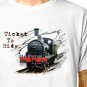 T-Shirt: STEAM TRAIN / (tshirt tee top) locomotive railway engine ticket to ride