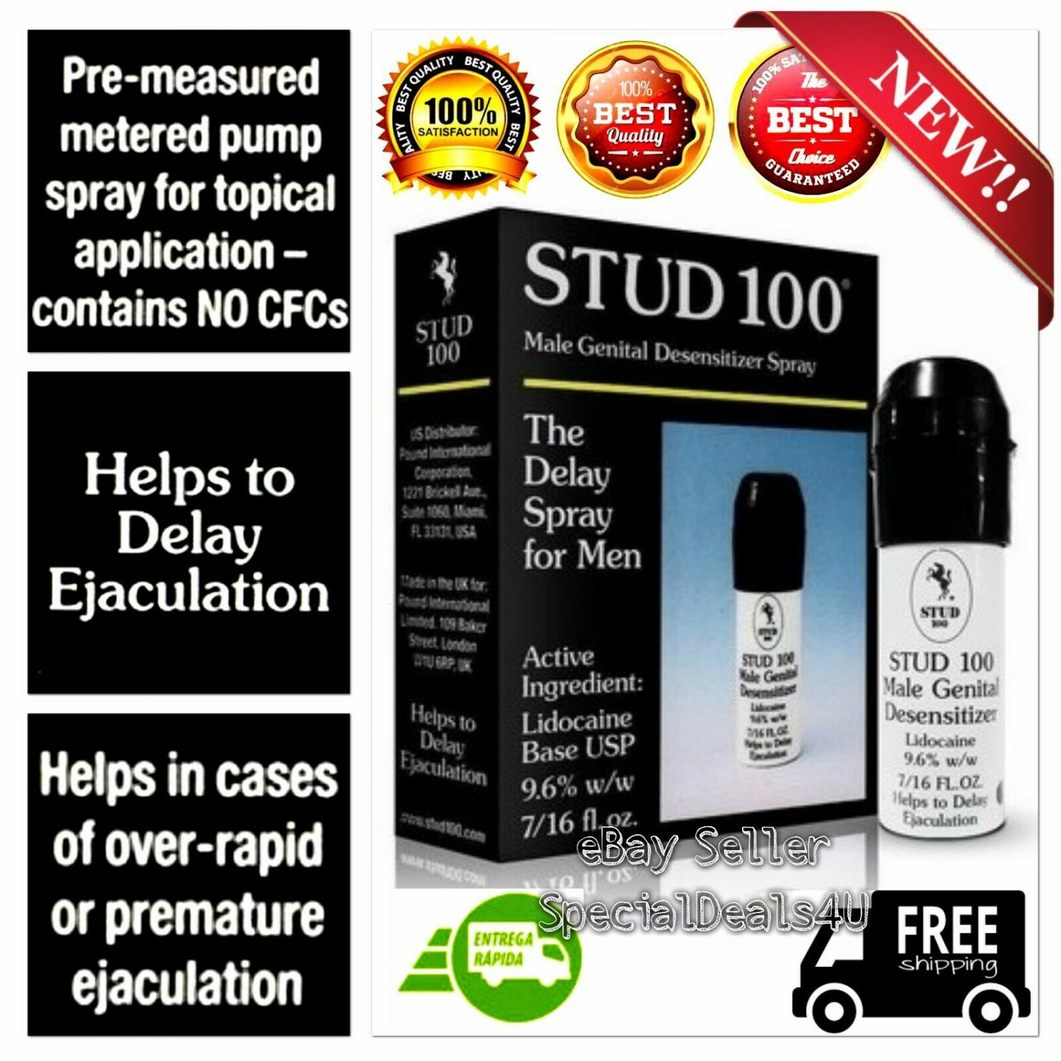STUD 100 DELAY SPRAY 3 bottles super hard sex orgasm delay for men FREE SUPERHARD