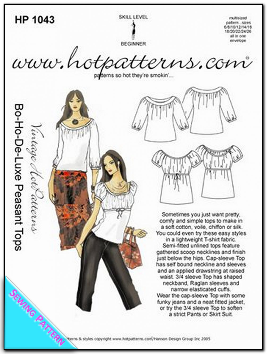 Hot Patterns 1043 Women's Plus Uncut-FF Top Sewing Pattern sz:Curvy Girl 6-26 Â©2005