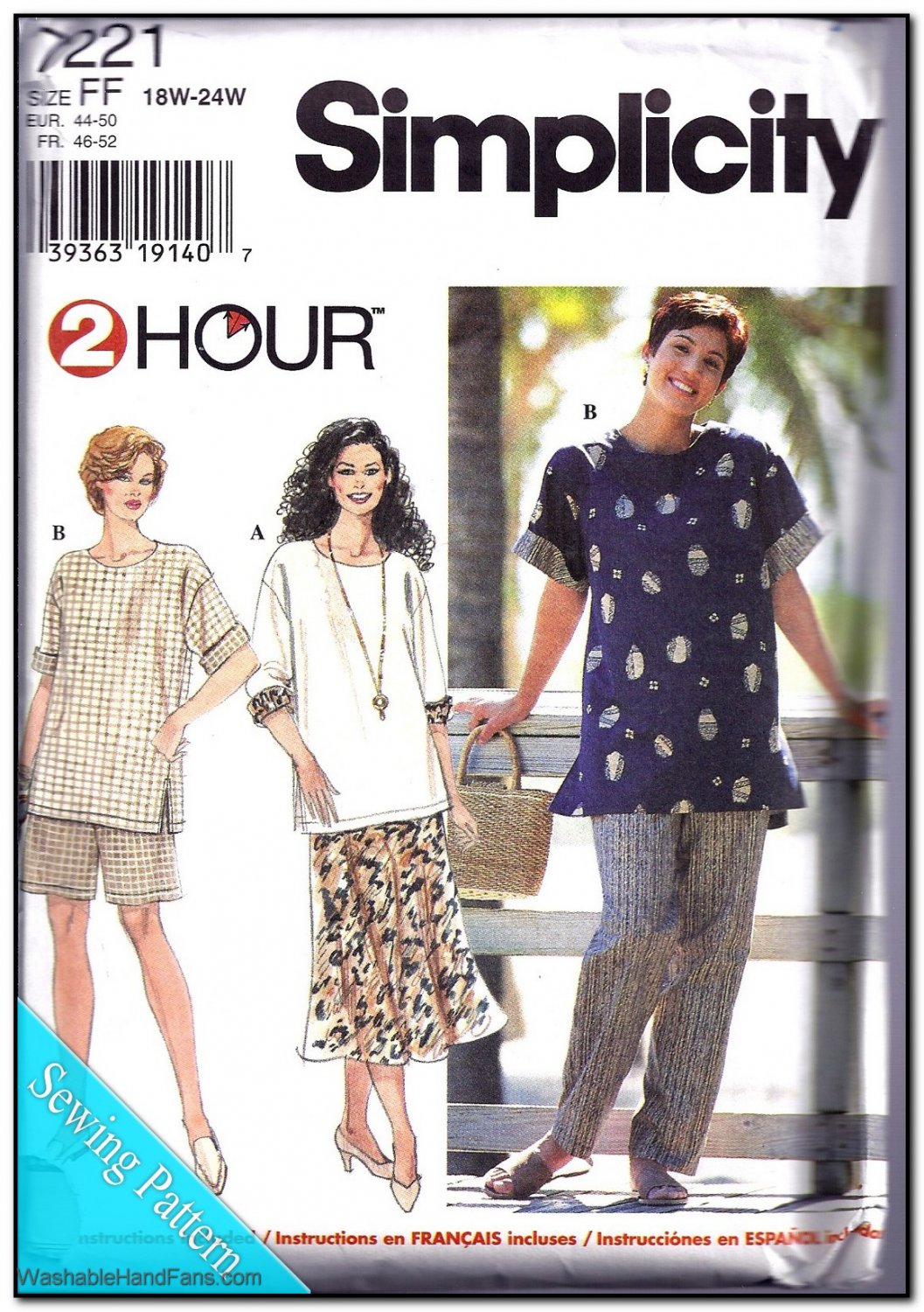 Simplicity 7221 Women's Plus Uncut-FF Pants Shorts Skirt Top Sewing Pattern sz:FF 18W-24W ©1996