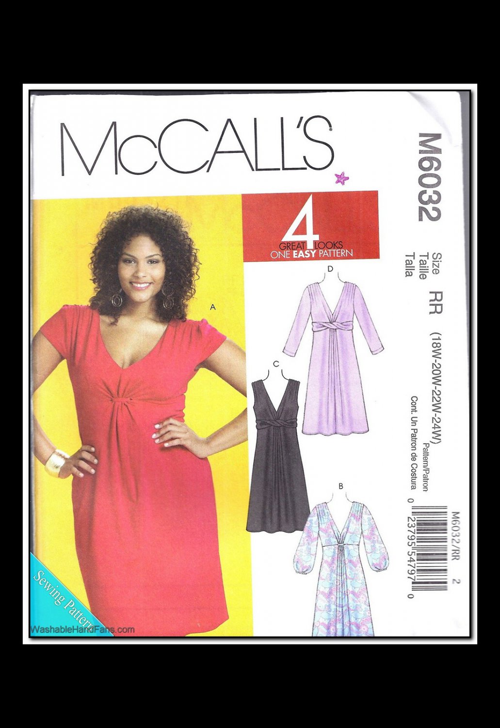 McCalls 6032 Women's Plus Uncut-FF Dress Sewing Pattern sz:RRÂ 18W-24W Â©2010