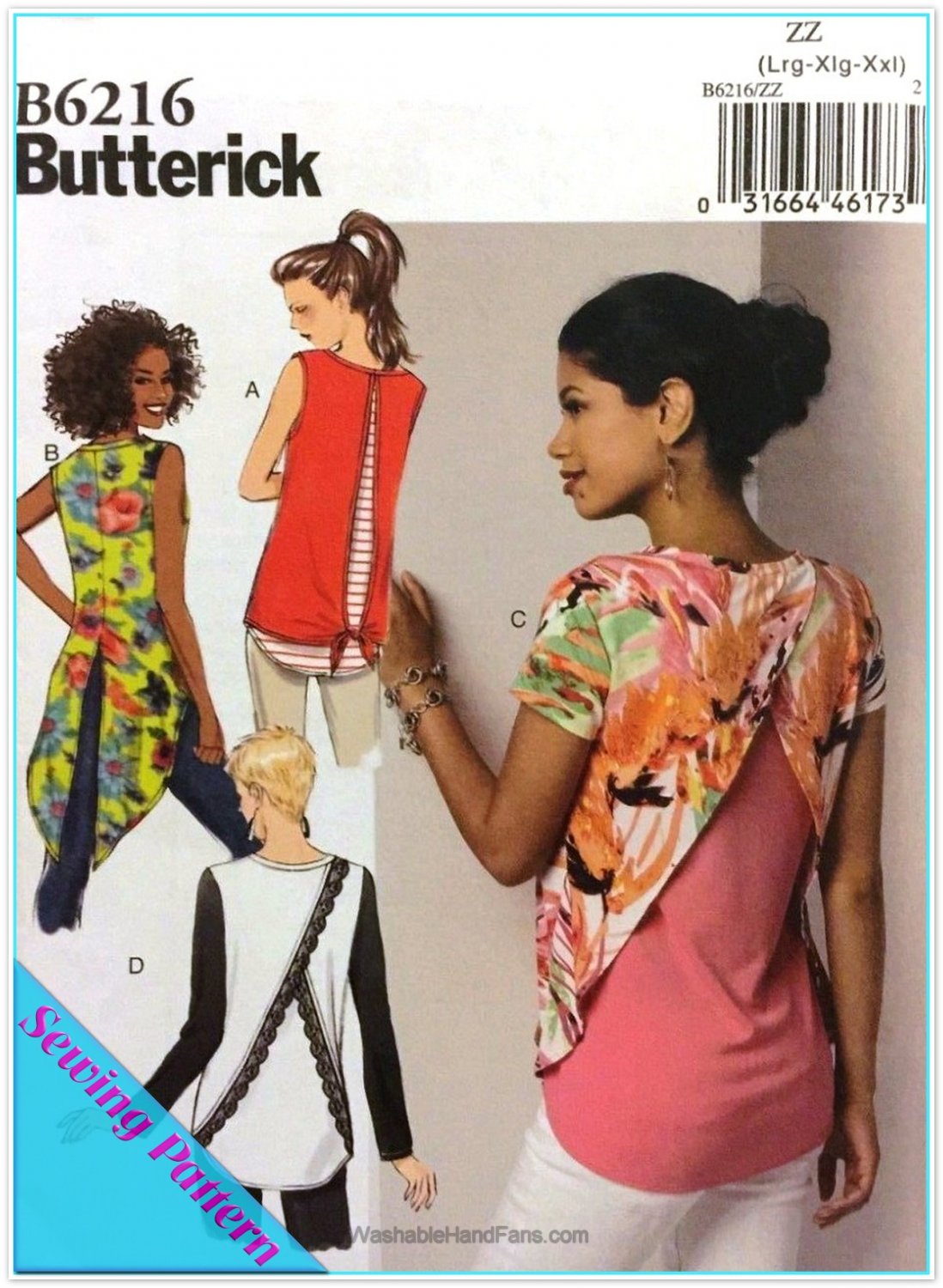 Butterick 6216 Women's Plus Uncut-FF Top Sewing Pattern sz:L-XXLÂ 16-26 Â©2015