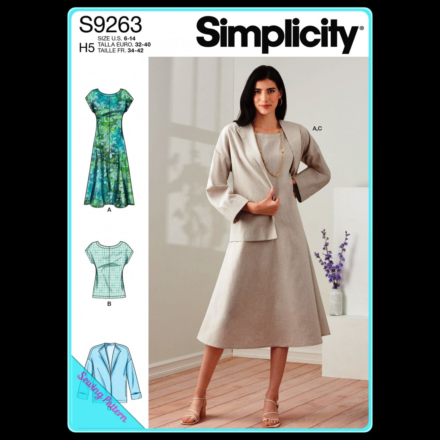 Simplicity 9263 Women's Plus Uncut-FF Cover-up Dress Jacket Top Sewing Pattern sz:U5Â 16-24 Â©2021