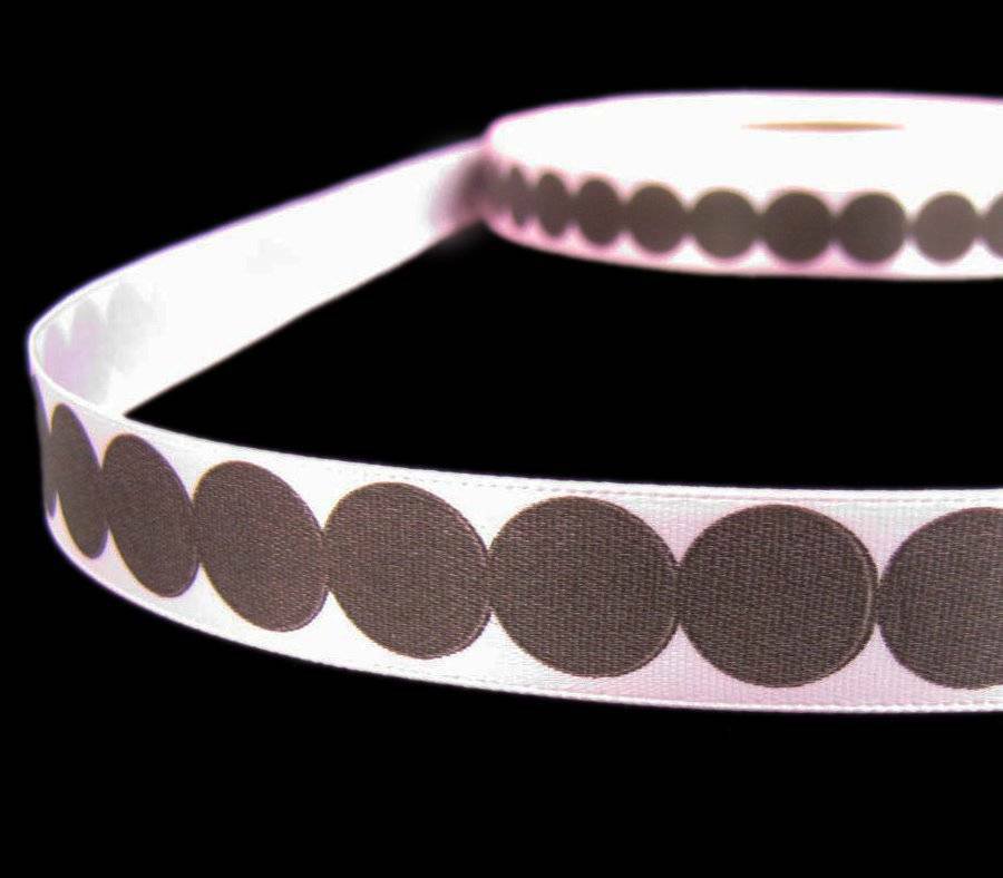 5 Yds Pink Brown Roundabout Polka Dot Polkadot Satin Ribbon 5/8"W(90/30/23/5)