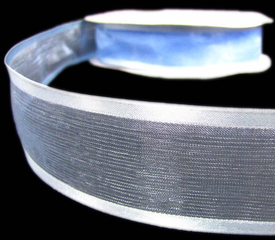 5 Yards SALE Solid Blue Sheer Satin Edge Ribbon 1 1/2""W
