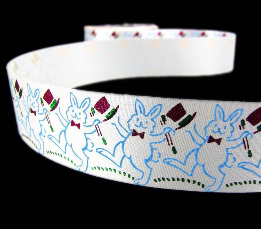 5 Yds Easter Bunnies Dancing Top Hat Cane White Acetate Ribbon 1 1/4""W