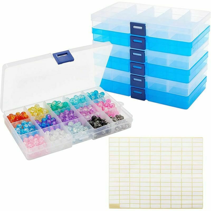 Jewelry Box 6-Pack Plastic Bead Storage Container Earring Organizer with Divider