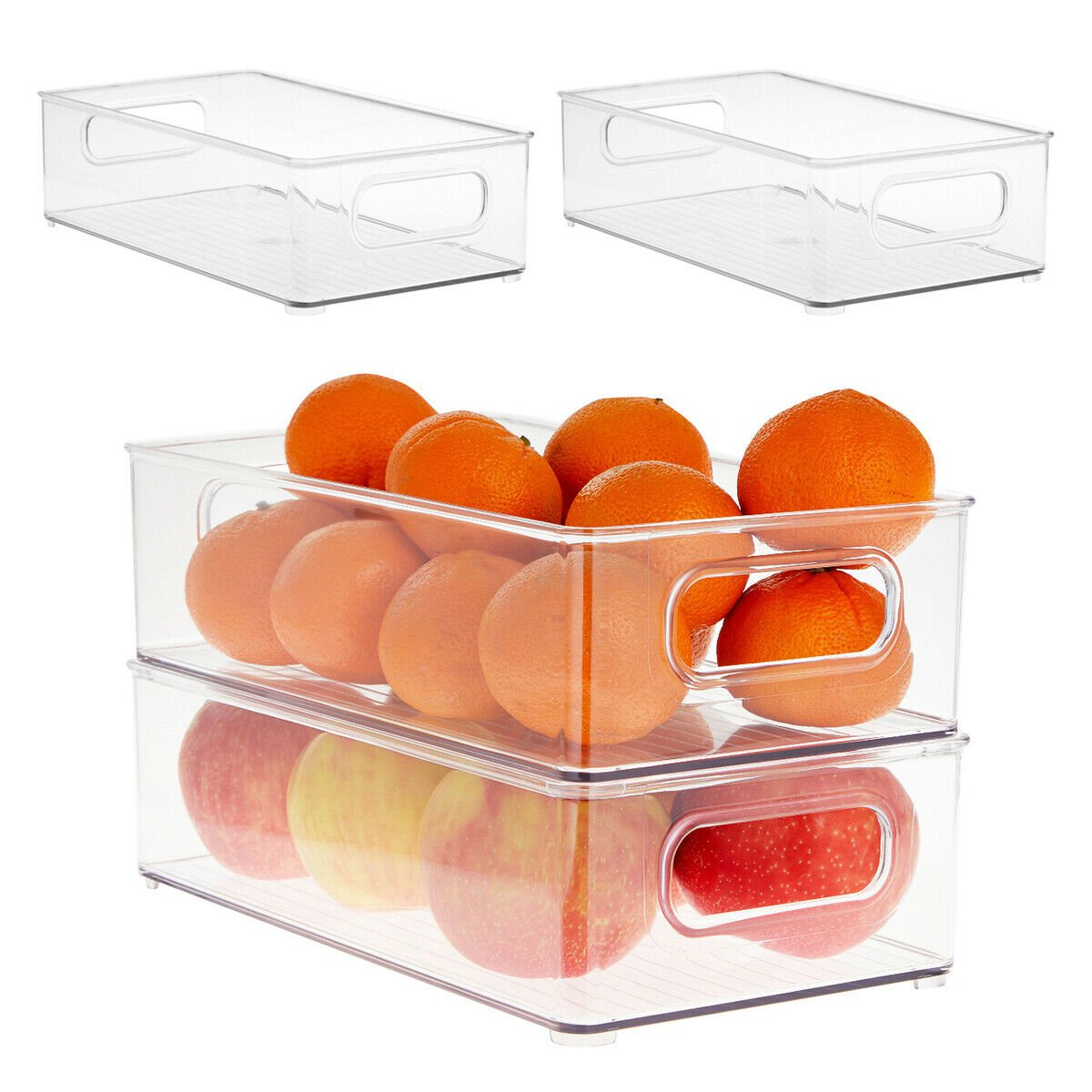 4 Pack Clear Plastic Organizer Storage Bins for Fridge, Freezer, Pantry