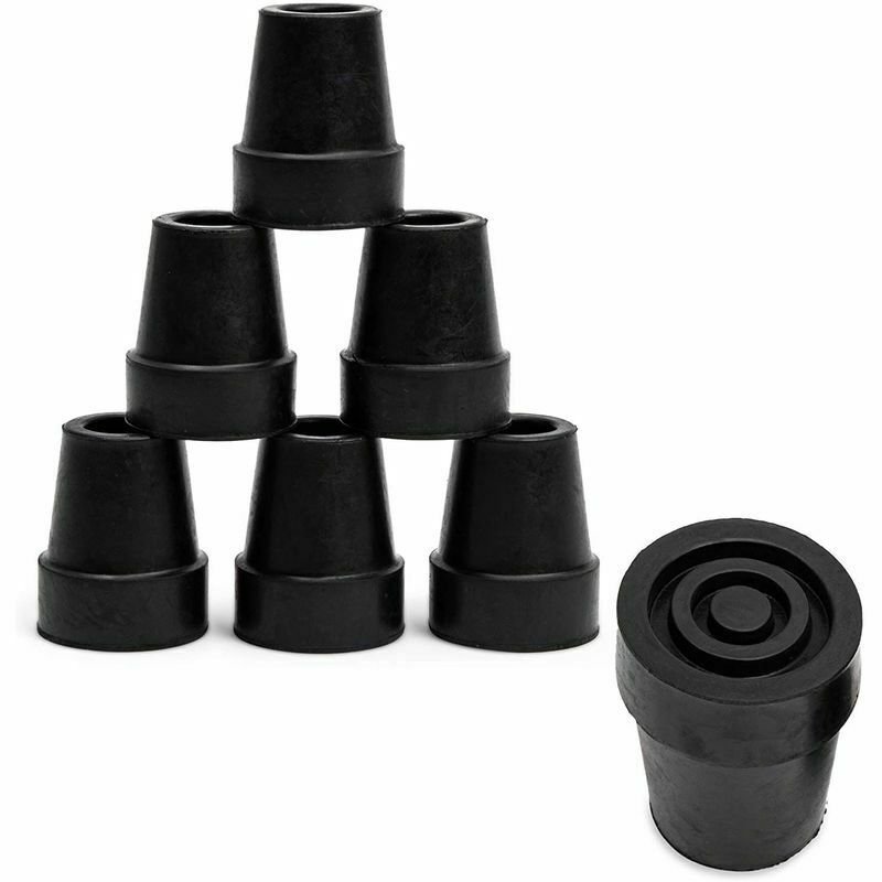 Black Rubber Tips for Canes and Walkers (0.75 Inches, 6 Pack)