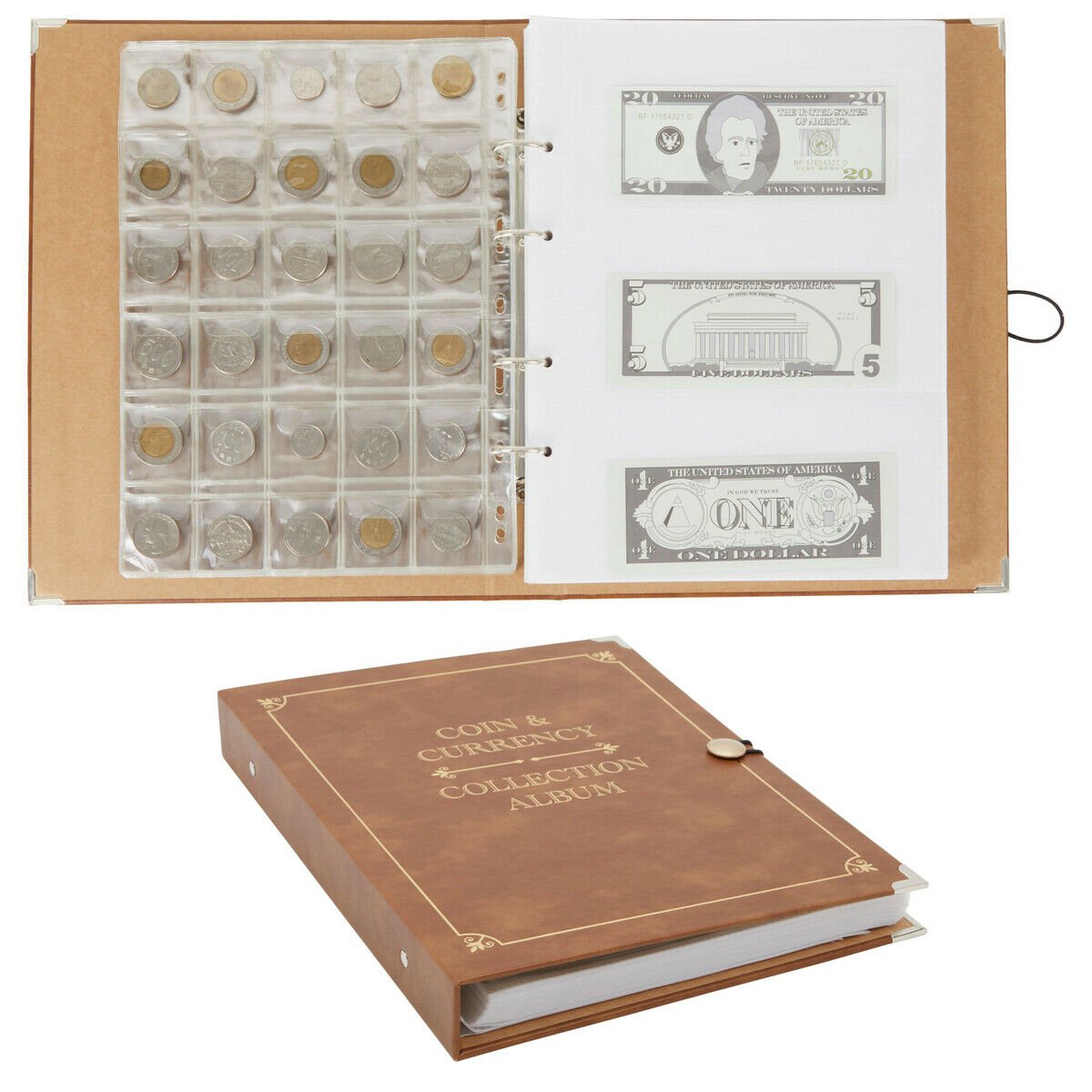 5 Page Clear Coin & Currency Pocket Album Book for 150 Coins and 240 Paper Money