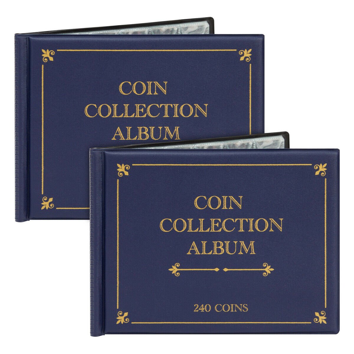 2x Coin Collection Holder Album Book for Collectors, Up to 250 Coins Blue 8x6""