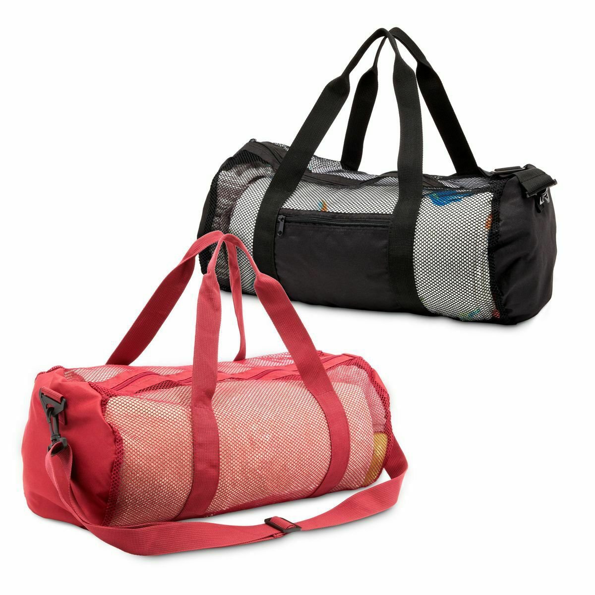 Mesh Duffle Bag Set for Sports, Travel, Gym (Red, Black, 19x10 In, 2 Pack)