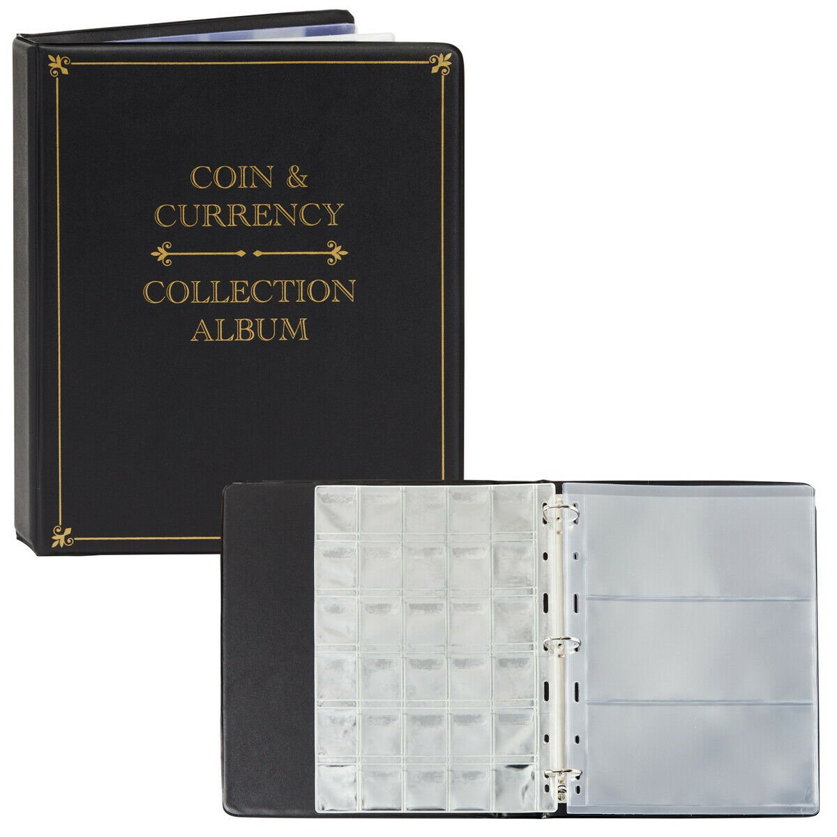 8 Pages Clear Coin Sleeve Album Book for 120 Coins and 24 Bills, 11.x9.8x1.8""