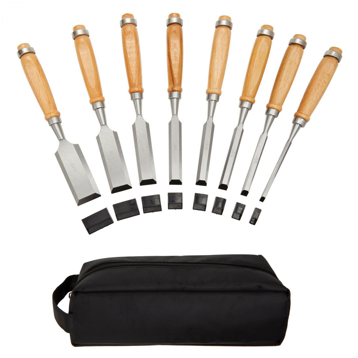 8x Chisels Woodworking Tool Set with Blade Tip Guard and Storage Pouch 8 Sizes
