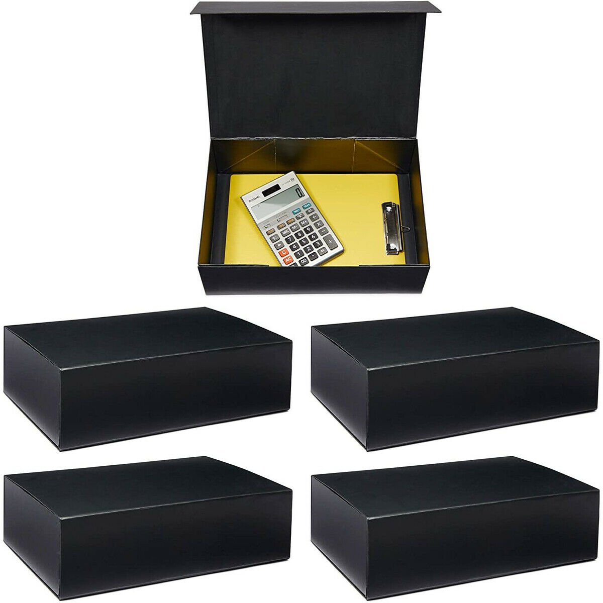 Hard Document Storage Box with Magnetic Closure Lid (13.5 x 9 x 4 in, 5 Pack)