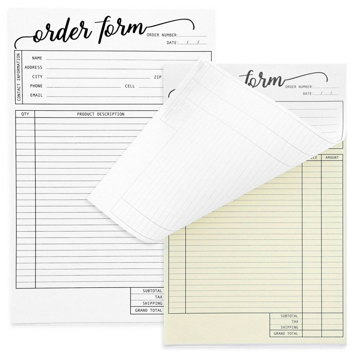 2 Pack Carbonless Invoice Purchase Order Form Pads for Small Business 5 ...