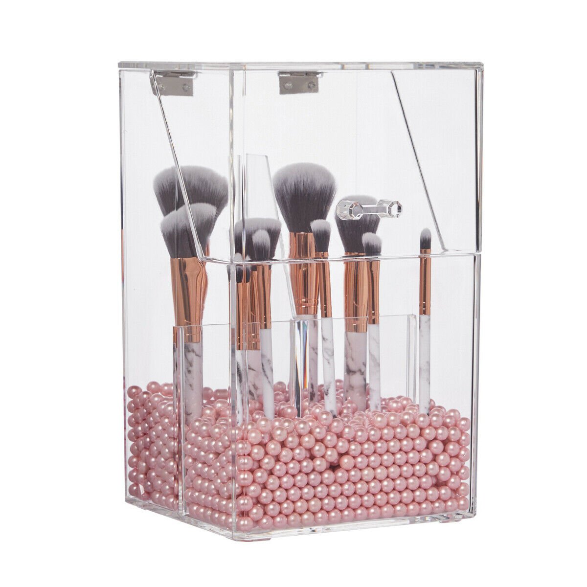 Clear Acrylic Cosmetic Makeup Brush Organizer Holder with Lid, 6 x 5.7 x 9.25""