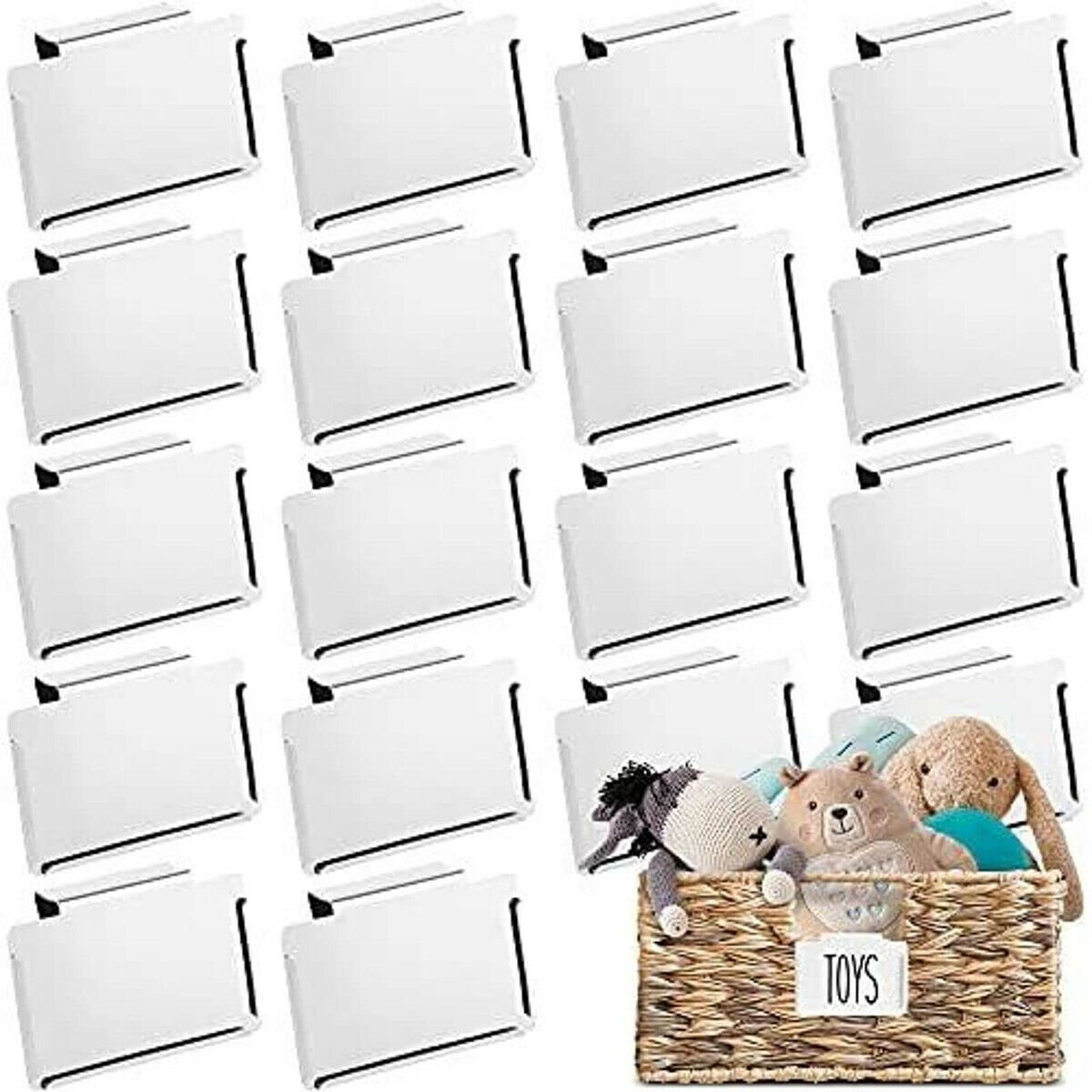 18x White Metal Clip Label Holders Mega Set for Baskets, Bins Home Organization