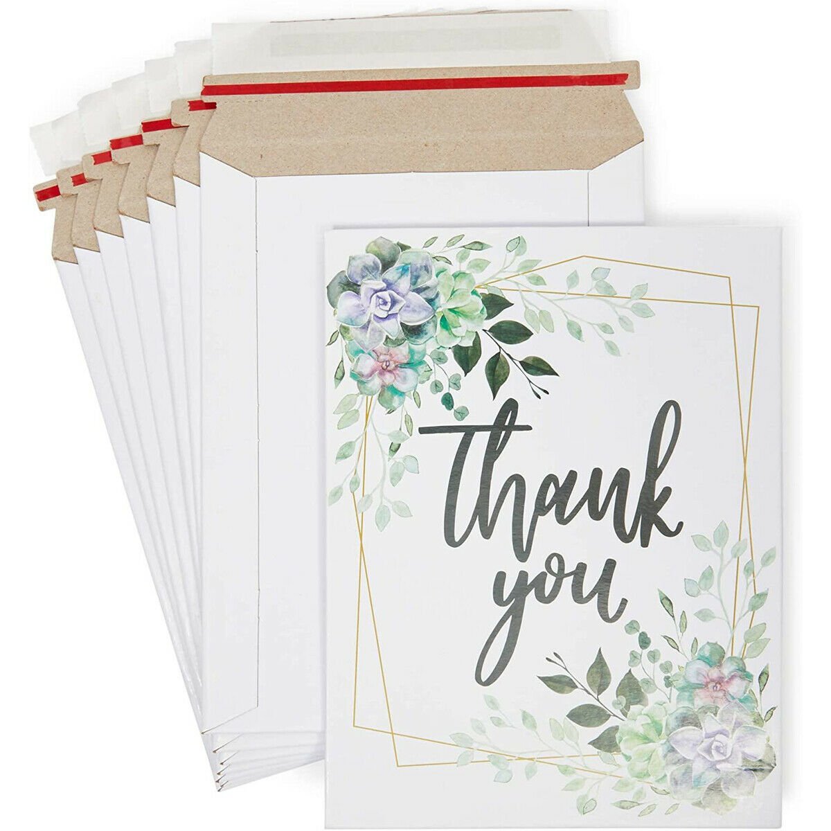 Thank You Rigid Mailer Envelopes, Stay Flat Cardboard (White, 6 x 8 In, 100x)