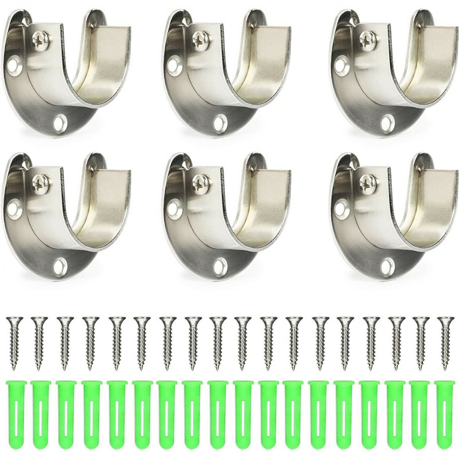 Closet Rod Holders with Screws, Stainless Steel (6 Pack)