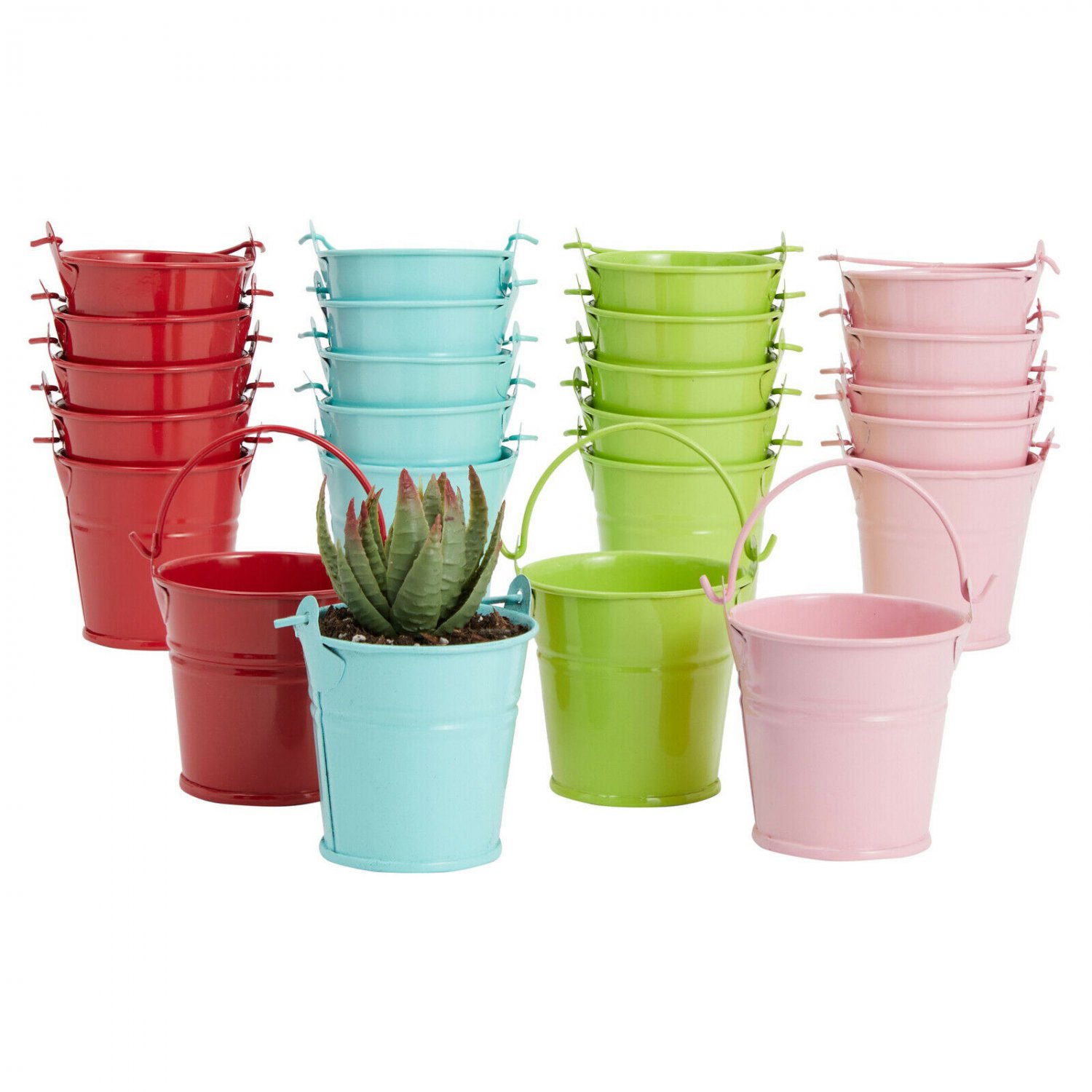 24 Pack Multicolored Metal Galvanized Bucket Planter for Home, Party Favor Decor