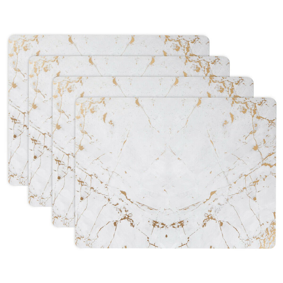 4x Placemats Table Mat Set with Cork Back for Dining, Party, White Marble 12x16""