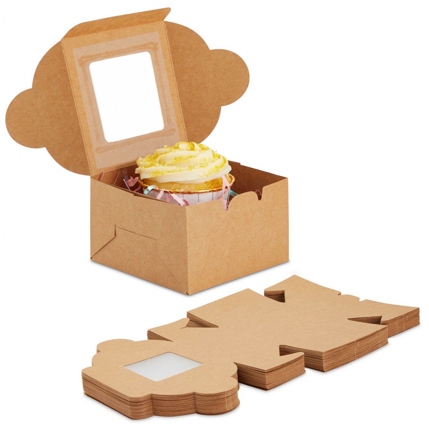 50 Pack Small Bakery Boxes with Window for Donuts, Mini Cakes (4 x 4 x 2.3 In)