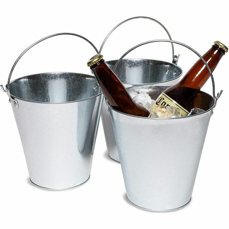3-Pack Galvanized Metal Ice Bucket Pails for Beer, Drinks, Party Decorations, 7""