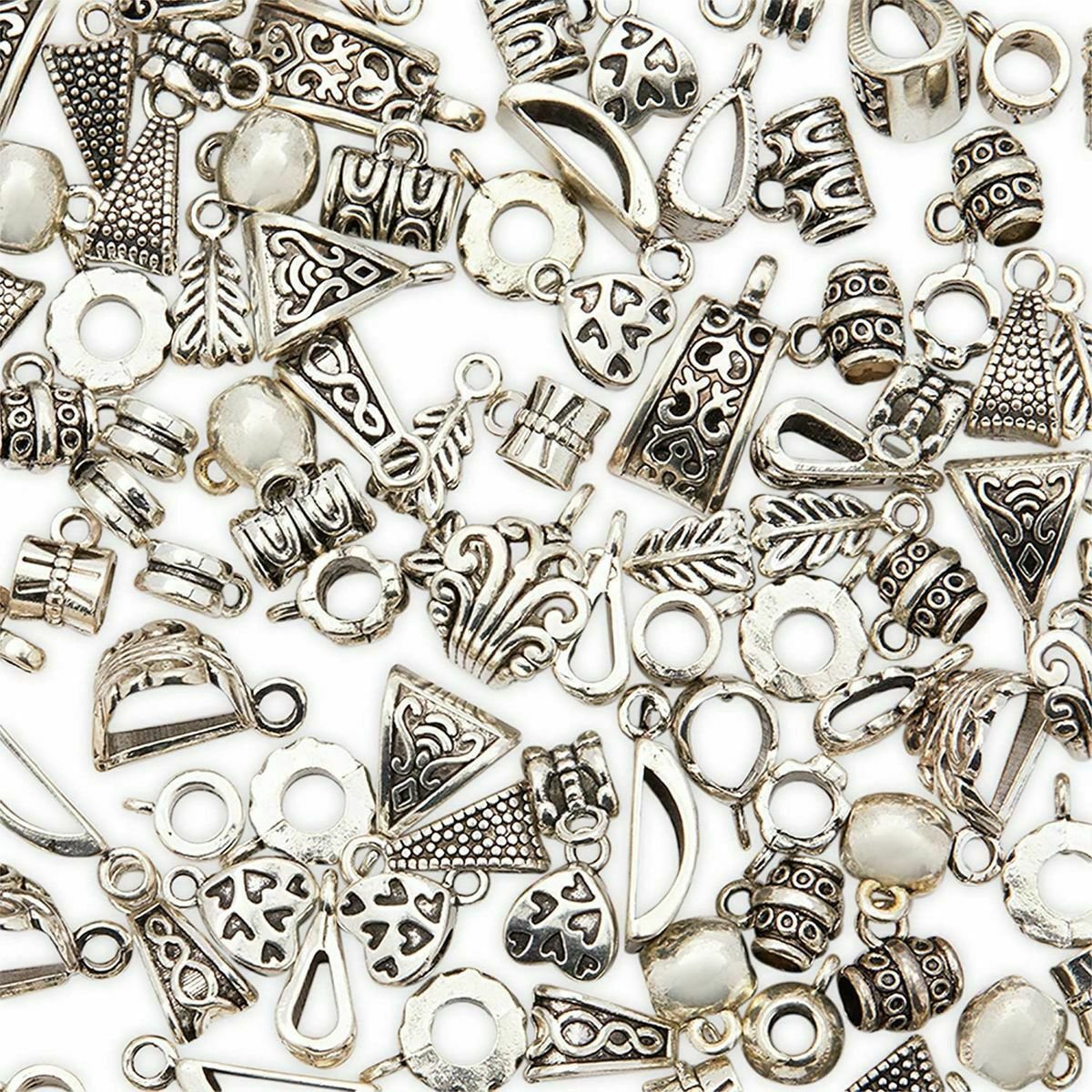 Silver Charms for Jewelry Making, Funky Abstract Pendants (0.25-0.5 in, 150 Pcs)