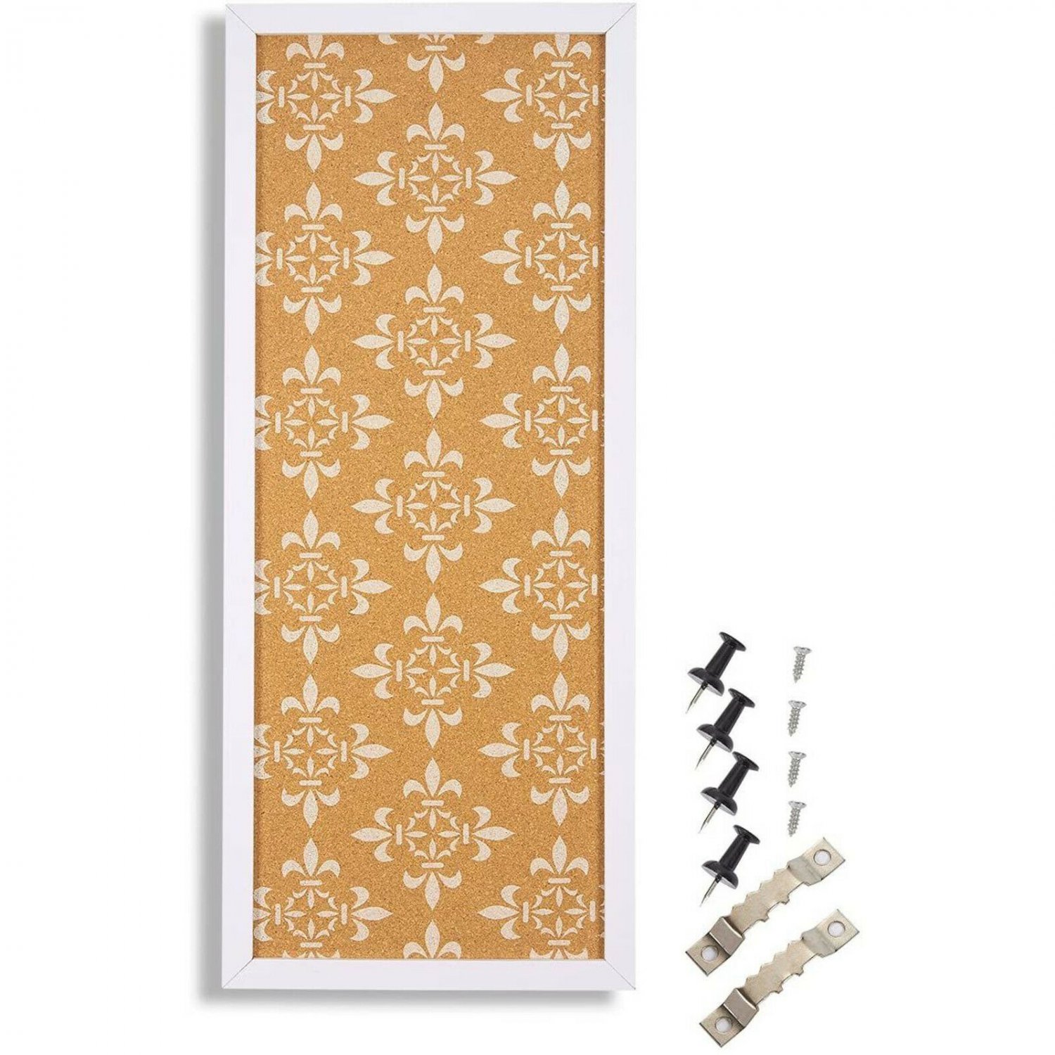 Cork Bulletin Board - Decorative Framed Corkboard Wall Decor with White Floral
