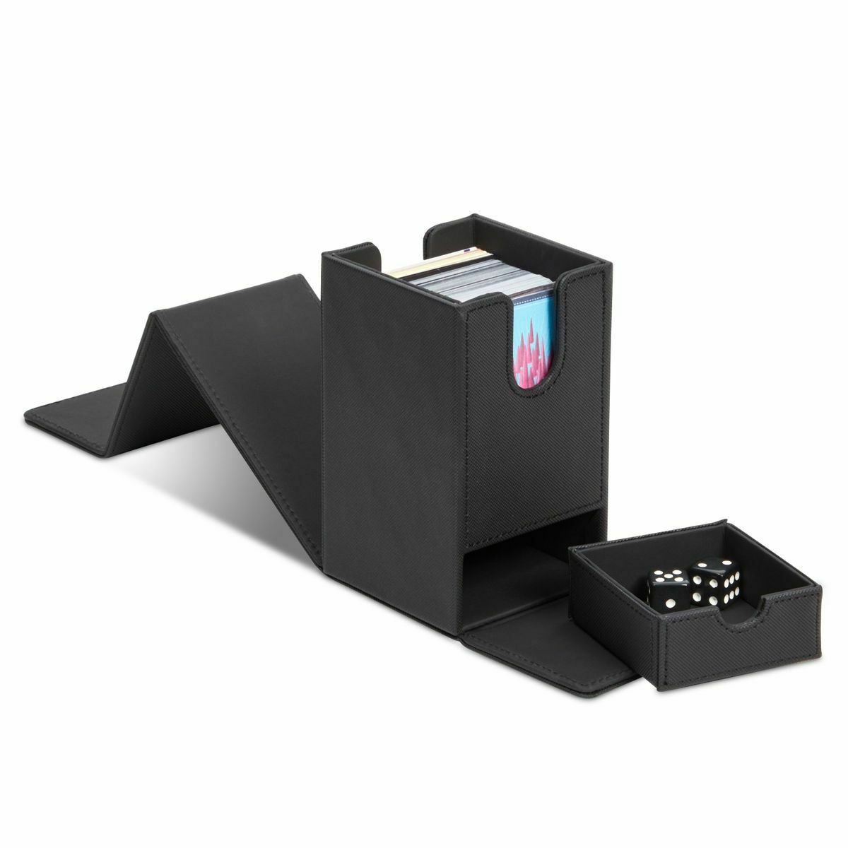 TCG Trading Card Deck Holder Box & Dice Pull Drawer for 80 Cards 3.14x3.74x5.51""
