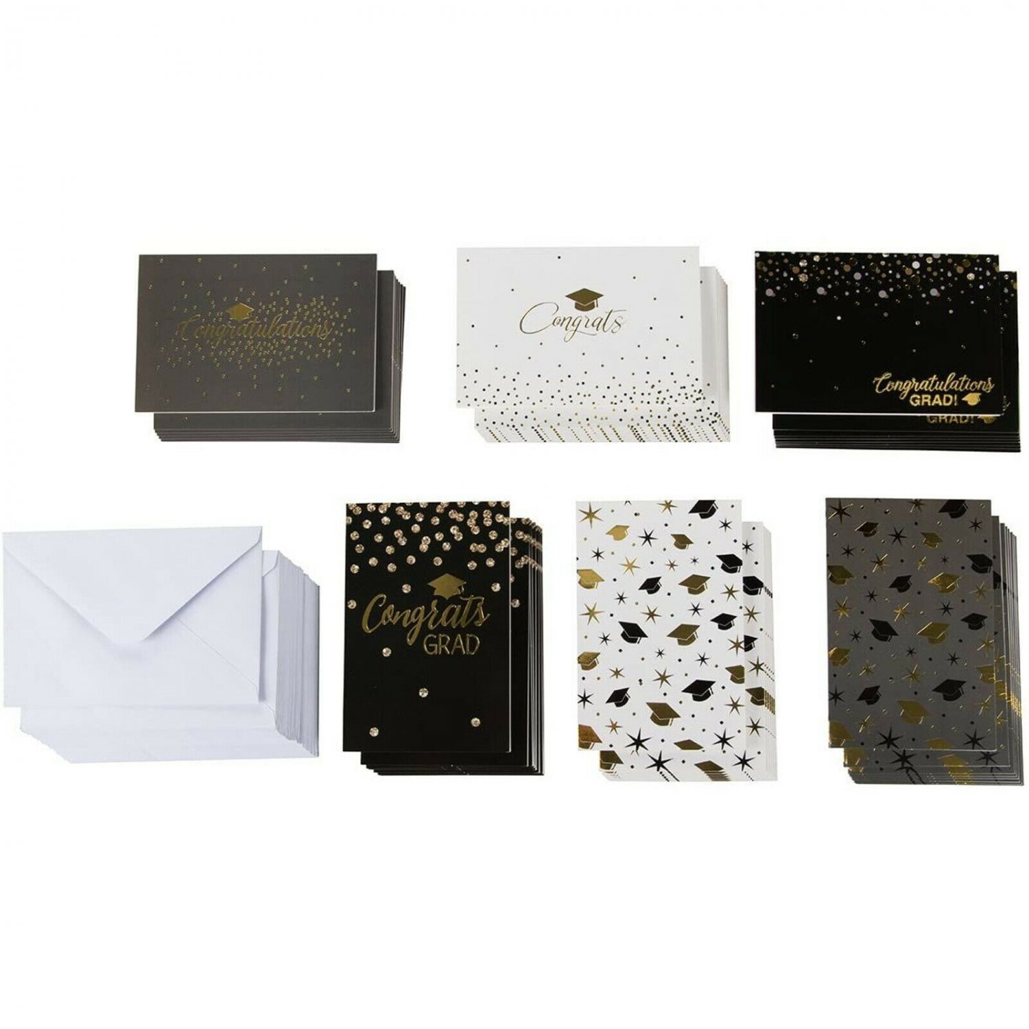 48-Pack Graduation Cards Bulk Set with Envelopes, 6 Gold Foil Styles, 4x6 inches