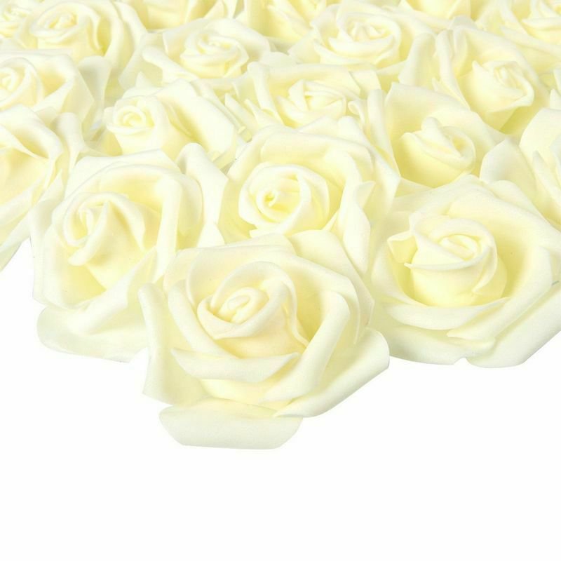 100x Valentine's Day Artificial Off-White Rose Flower Head for Wedding Decor
