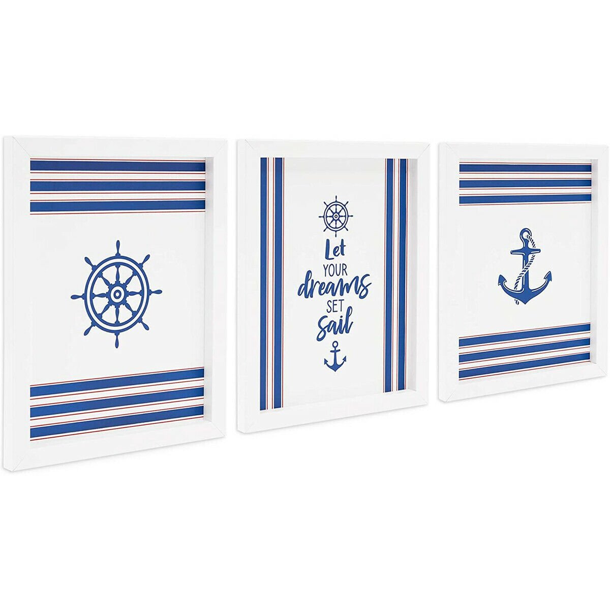Nautical Nursery Wall Decor, Let Your Dreams Set Sail (8 x 10 In, 3 Pack)