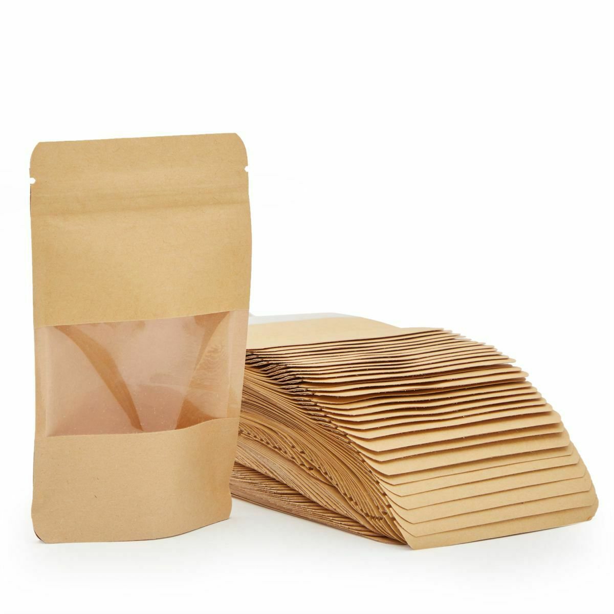 Kraft Stand Up Pouches with Clear Window, Zip Bags for Packaging (120 Pack)