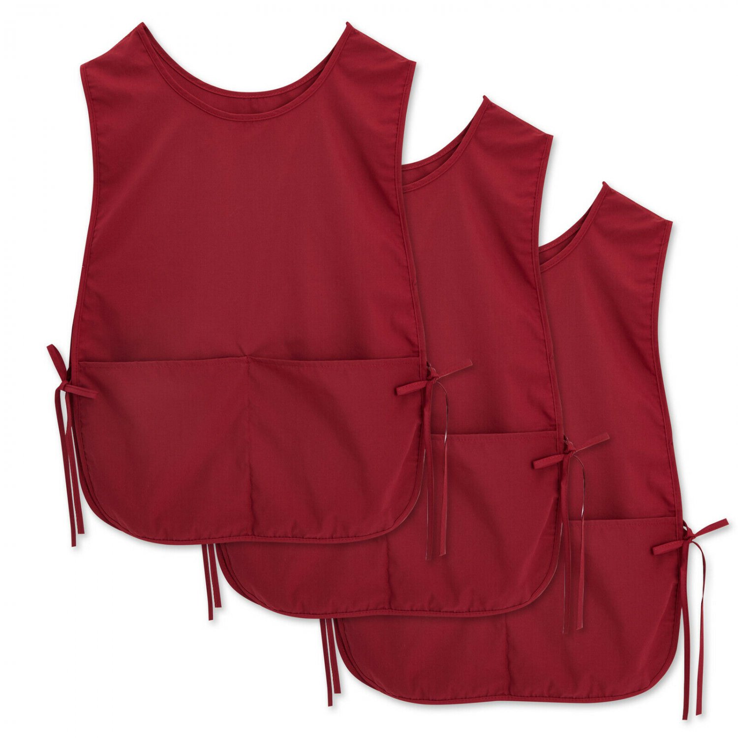 3 Pack Universal Unisex Cobbler Apron, Burgundy Smocks with 2 Pockets 19 x 28""