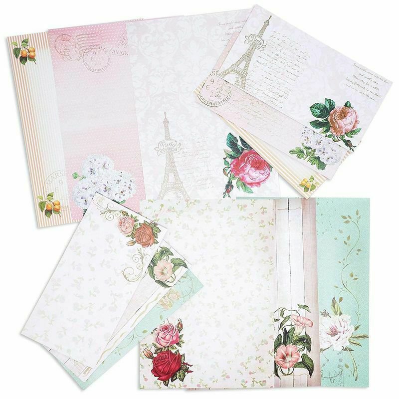 60 Sheets One Sided Vintage Floral Letter Stationery 10.2x7.25""+30 Envelopes